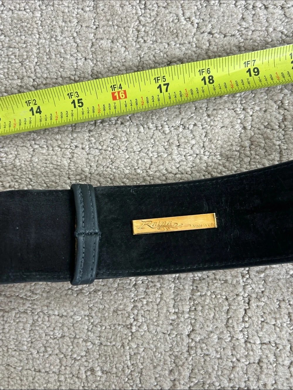 Black Elastic Waist Belt with Gold Leaf Detail